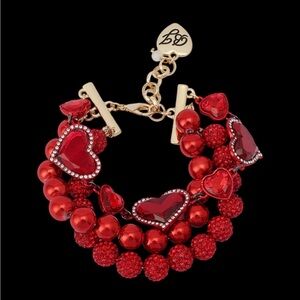 Betsey Johnson Red and Gold Heart Charm Bracelet